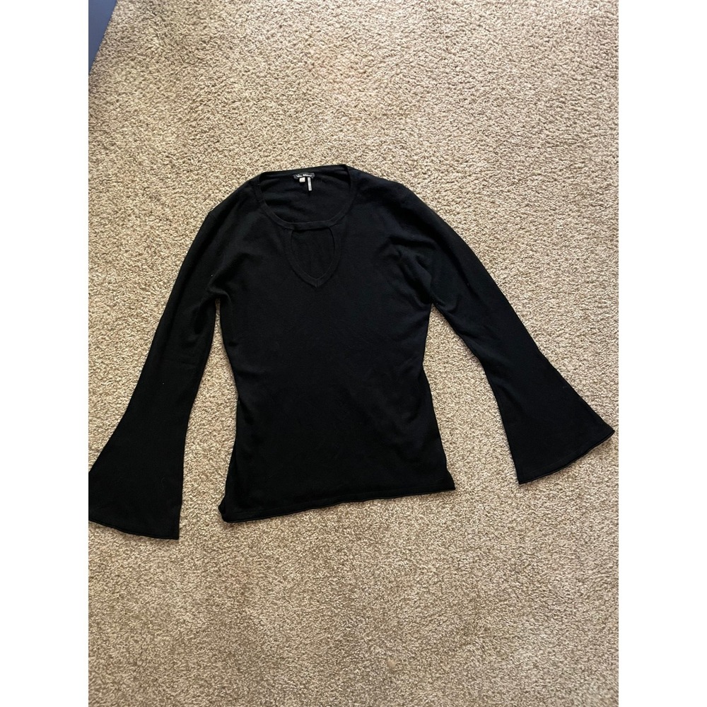 Vila Milano Black Bell Sleeve L Keyhole Knit Top Wool Blend Whimsigoth Fairy